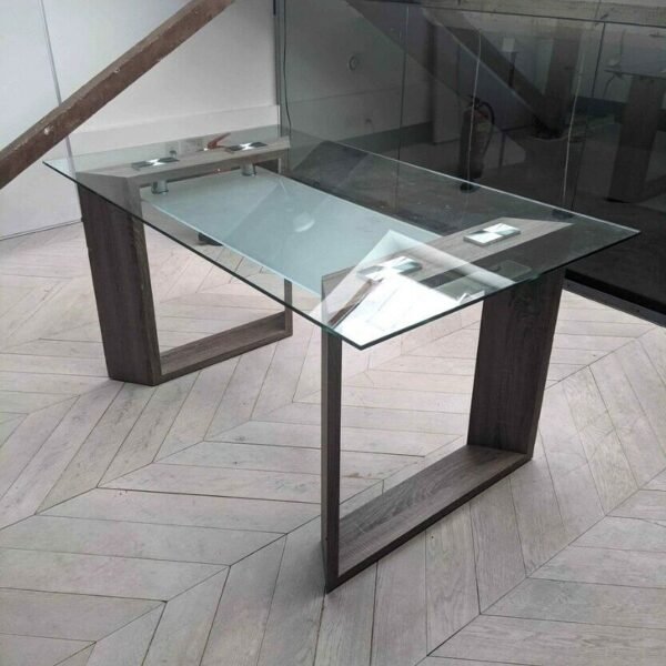 Dark Oak Glass Top Dining Table