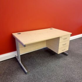 Rectangular Desk with Cantilever Legs and 3 Drawer Fixed Pedestal