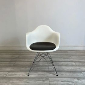 White Eames DAW Plastic Armchair with Black Padded Seat