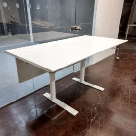 White Office Desks, Height Adjustment with Hand Crank