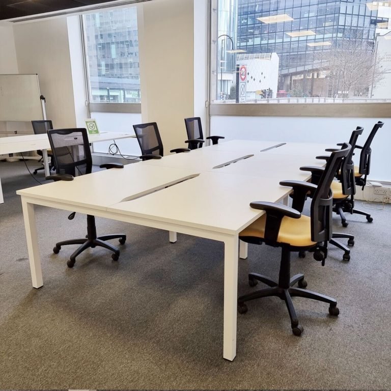 Bank of 6 Office Bench Desk, 1200mm x 800mm in White Twice Nice