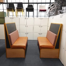 Set Of 2 Leather High Back Sofa