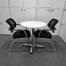 White Round Meeting Table With 2 Chairs