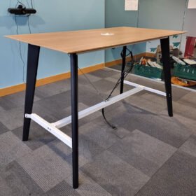 Rectangular Breakout High Table With Integrated Power, Oak