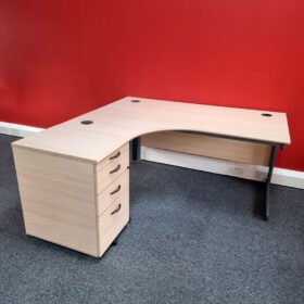 Used Corner Office Desk With Desk Pedestal, Beech
