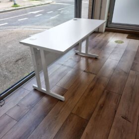 Used White Cantilever Desk with White Legs
