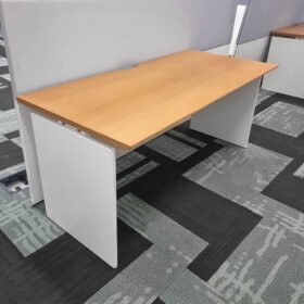 Premium Rectangular Desk with White Steel Panel End Legs, Oak