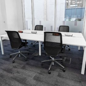 Bank of 4 Office Bench Desk, 1400mm x 800mm in White