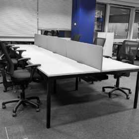 6-Person Bench Desk, White Top, Black Frame, Cable Tray, 1200mm x 800mm