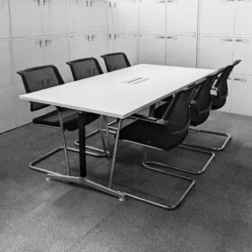 White Meeting/Boardroom Table with 6 Howarth Stackable Chairs
