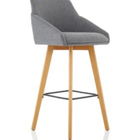 Carmen Grey Fabric Wooden Leg High Stool Chair