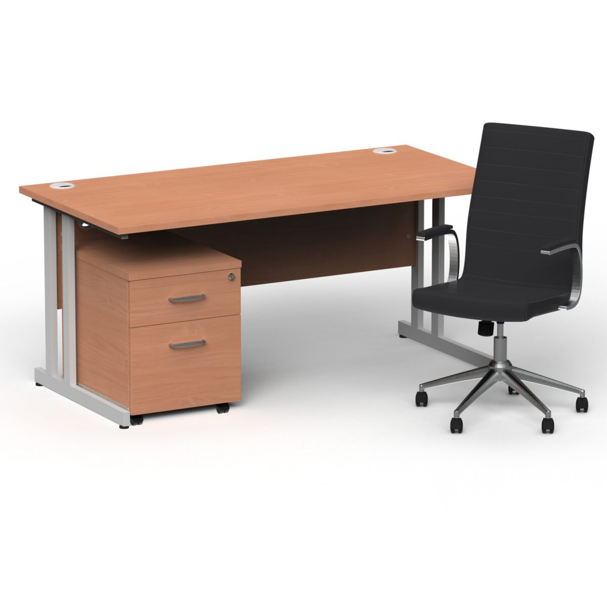 Impulse 1600mm Cantilever Straight Desk With Mobile Pedestal and Ezra Black Executive Chair - Image 1
