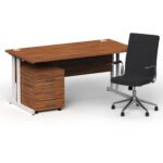 Impulse 1600mm Cantilever Straight Desk With Mobile Pedestal and Ezra Black Executive Chair - Image 43