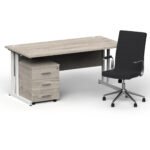 Impulse 1600mm Cantilever Straight Desk With Mobile Pedestal and Ezra Black Executive Chair - Image 47