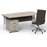 Impulse 1600mm Cantilever Straight Desk With Mobile Pedestal and Ezra Brown Executive Chair - Image 47
