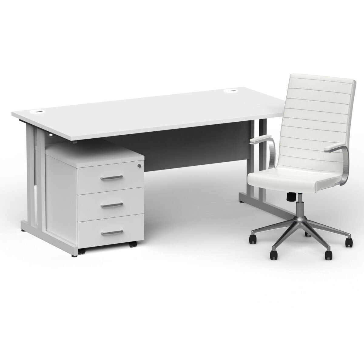 Impulse 1600mm Cantilever Straight Desk With Mobile Pedestal and Ezra White Executive Chair - Image 21