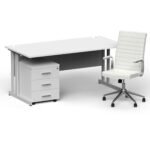 Impulse 1600mm Cantilever Straight Desk With Mobile Pedestal and Ezra White Executive Chair - Image 21