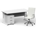 Impulse 1600mm Cantilever Straight Desk With Mobile Pedestal and Ezra White Executive Chair - Image 45