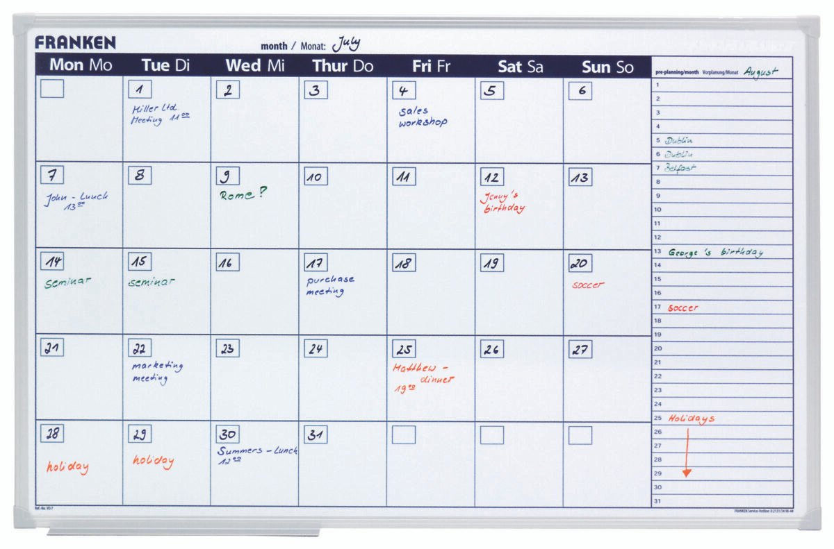 Monthly Planner Day Grid, 90 x 60cm - Image 1