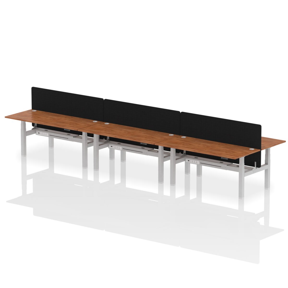 Air Back-to-Back Height Adjustable Bench Desk - 6 Person with Black Straight Screen - Image 80
