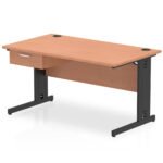 Impulse Cable Managed Straight Desk Black Frame With Single One Drawer Fixed Pedestal - Image 8