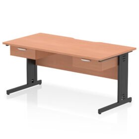 Impulse Scalloped Edge Cable Managed Straight Desk With Two One Drawer Fixed Pedestals