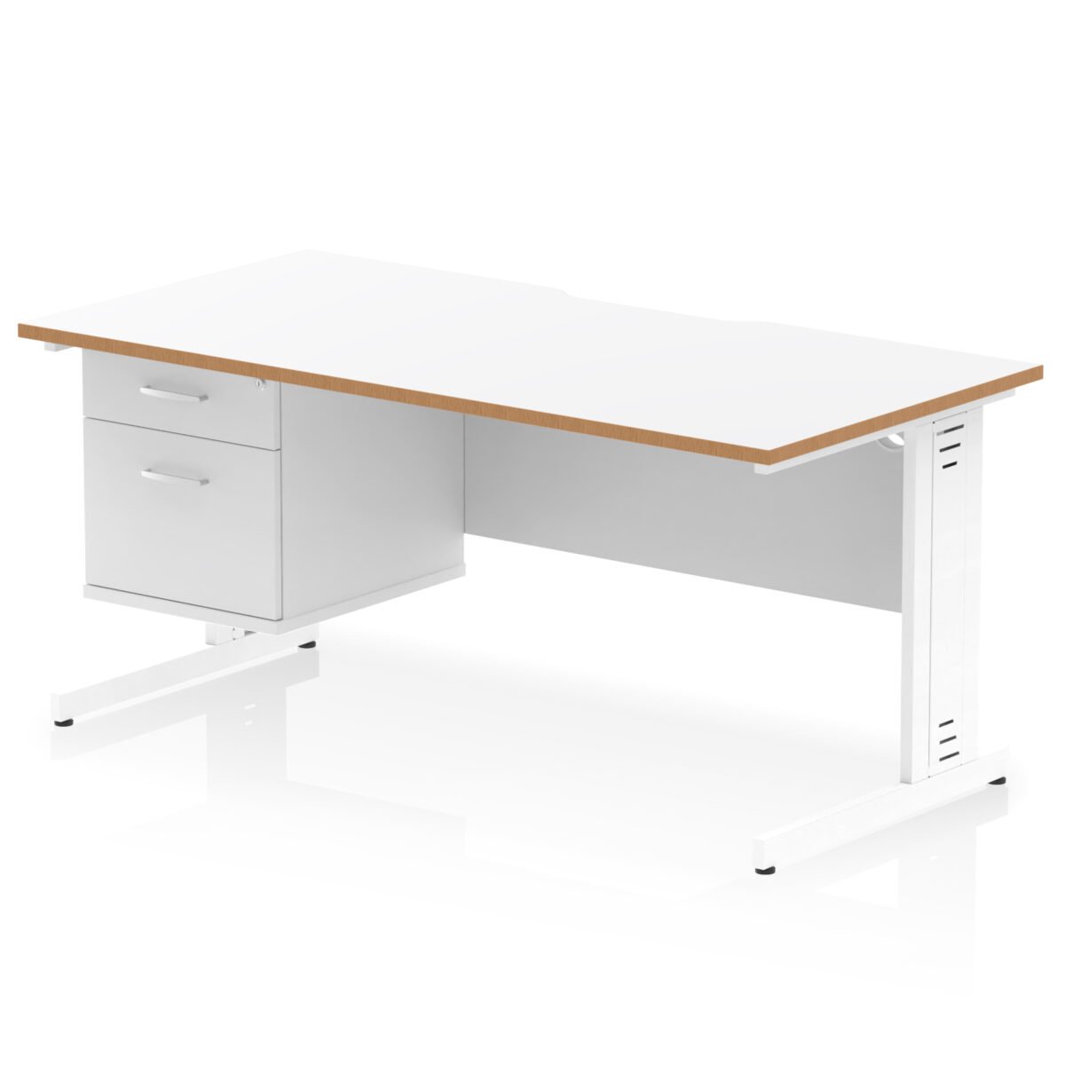 Impulse Scalloped Edge 1600mm Cable Managed Straight Desk With Single Fixed Pedestal - Image 1