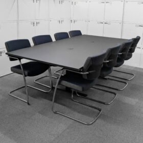 Black Meeting/Boardroom Table with 8 Senator Cantilever Stacking Meeting Chairs