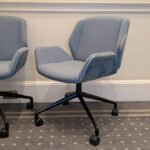 Boss Design Kruze Swivel Armchair – Light Blue Upholstery with Castors