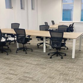 Bank of 6 Office Bench Desk, 1200mm x 600mm in Light Beech