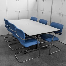 White Meeting/Boardroom Table with 6 Gresham Stackable Chairs