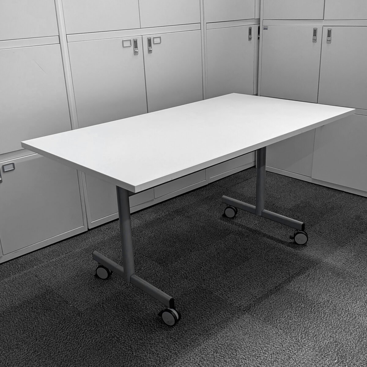 Modular Rectangular Flip Top Meeting Mobile Tables, White - Image 1