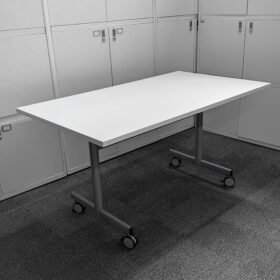 Modular Rectangular Flip Top Meeting Mobile Tables, White