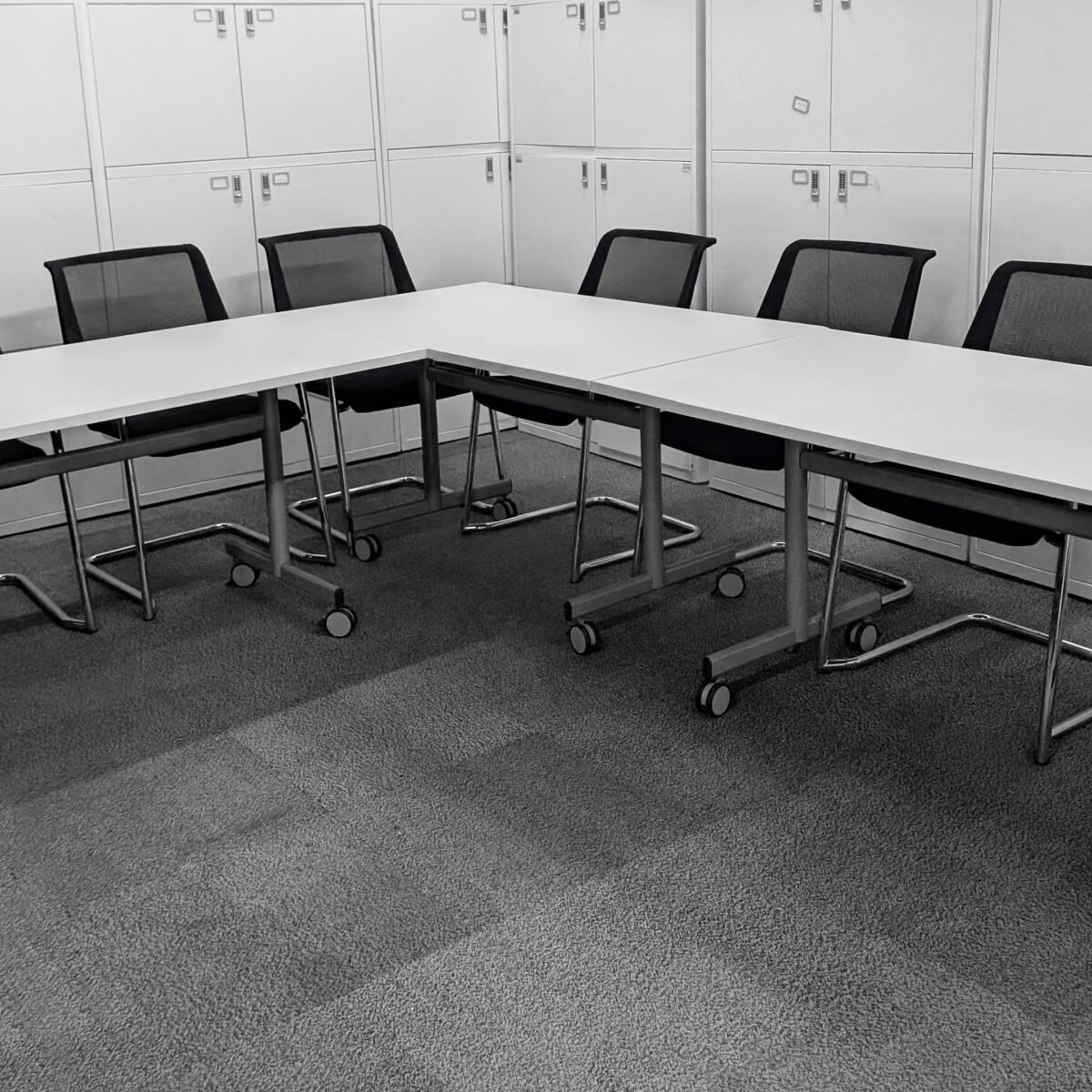 Modular Rectangular Flip Top Meeting Mobile Tables, White - Image 3