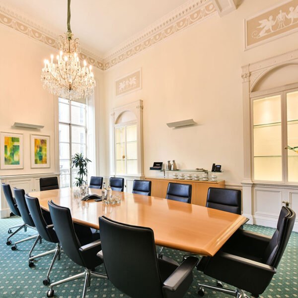 High-End Beech & Walnut Veneer Boardroom Table with 12 Leather Brunner Fina Meeting Chairs