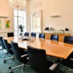 High-End Beech & Walnut Veneer Boardroom Table with 12 Leather Brunner Fina Meeting Chairs - Image 2