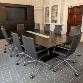 Luxury Boardroom Set – Dark Walnut Table & 10 Grey Leather Brunner Fina Chairs