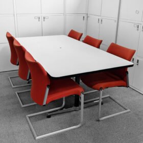 White Meeting/Boardroom Table, 6 OrangBox Orange Chairs