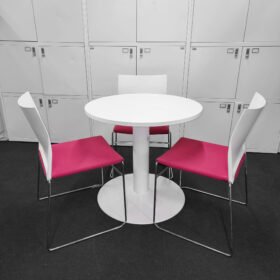 Round Meeting Table & 3 Stacking Meeting Hot Pink Chairs