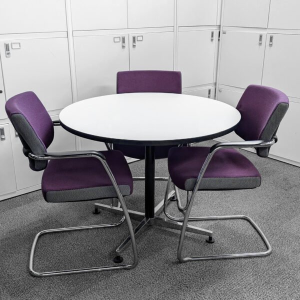 Round Meeting Table & 3 Stacking Meeting Purple Chairs