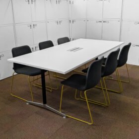 White Meeting/Boardroom Table with 6 RBM Noor Stackable Chairs